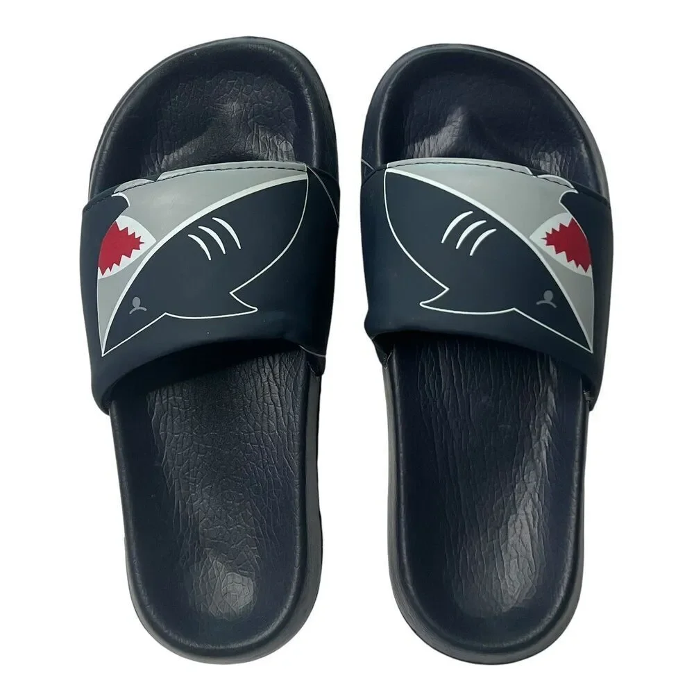 Shark Slides Youth Boys Navy Combo Sandals Summer‎ Pool Shoes Large 1/2